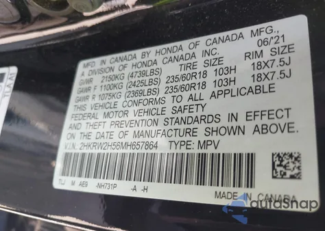 2021 Honda Cr-V Ex from USA, damaged, VIN 2HKRW2H56MH657864